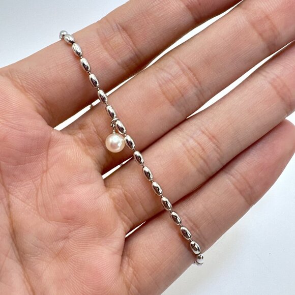 Sterling Silver 925 Natural Pearl Bead Design Chain Bracelet Size 7.25" Length - Picture 6 of 9